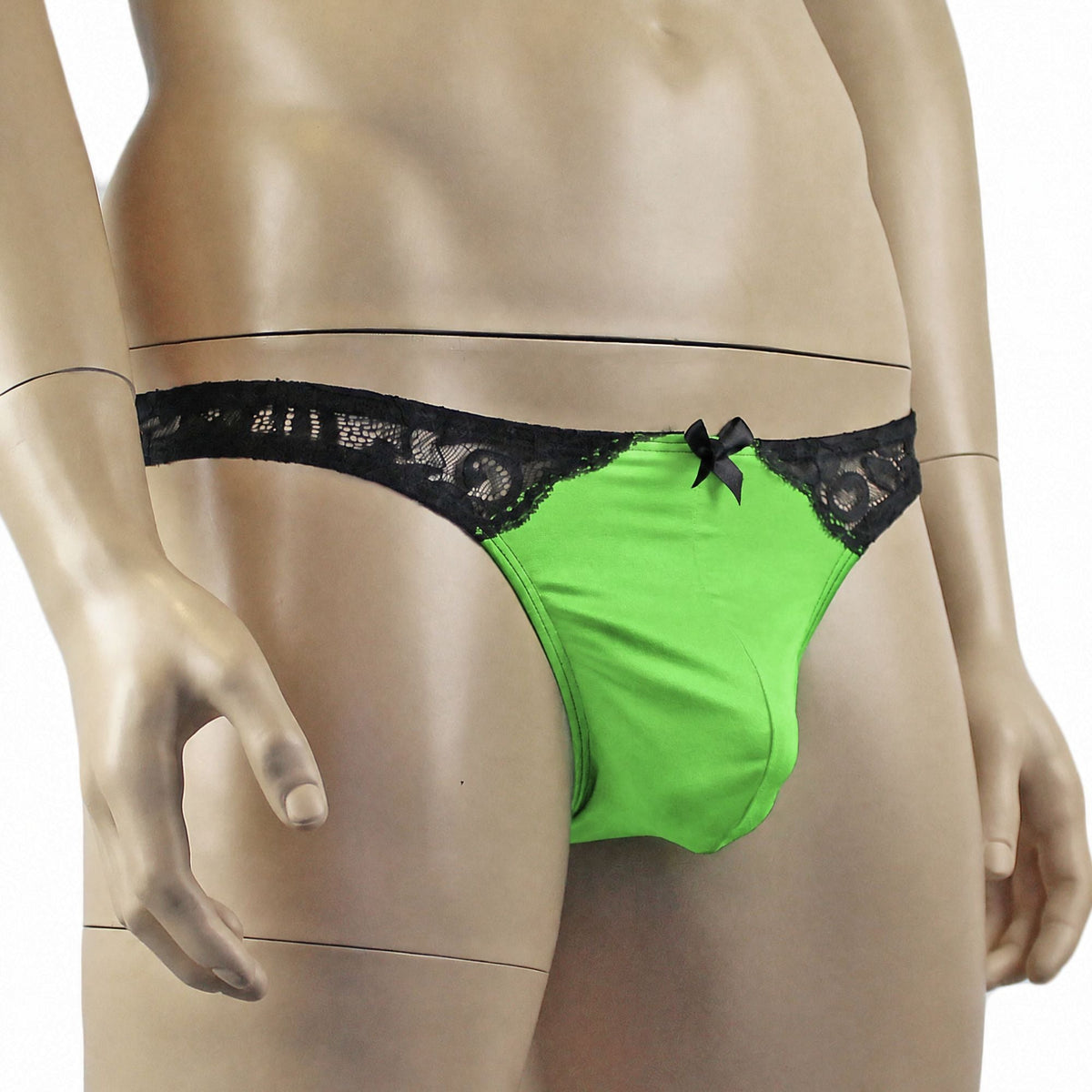 Mens Risque G string Thong Neon Green and Black Lace