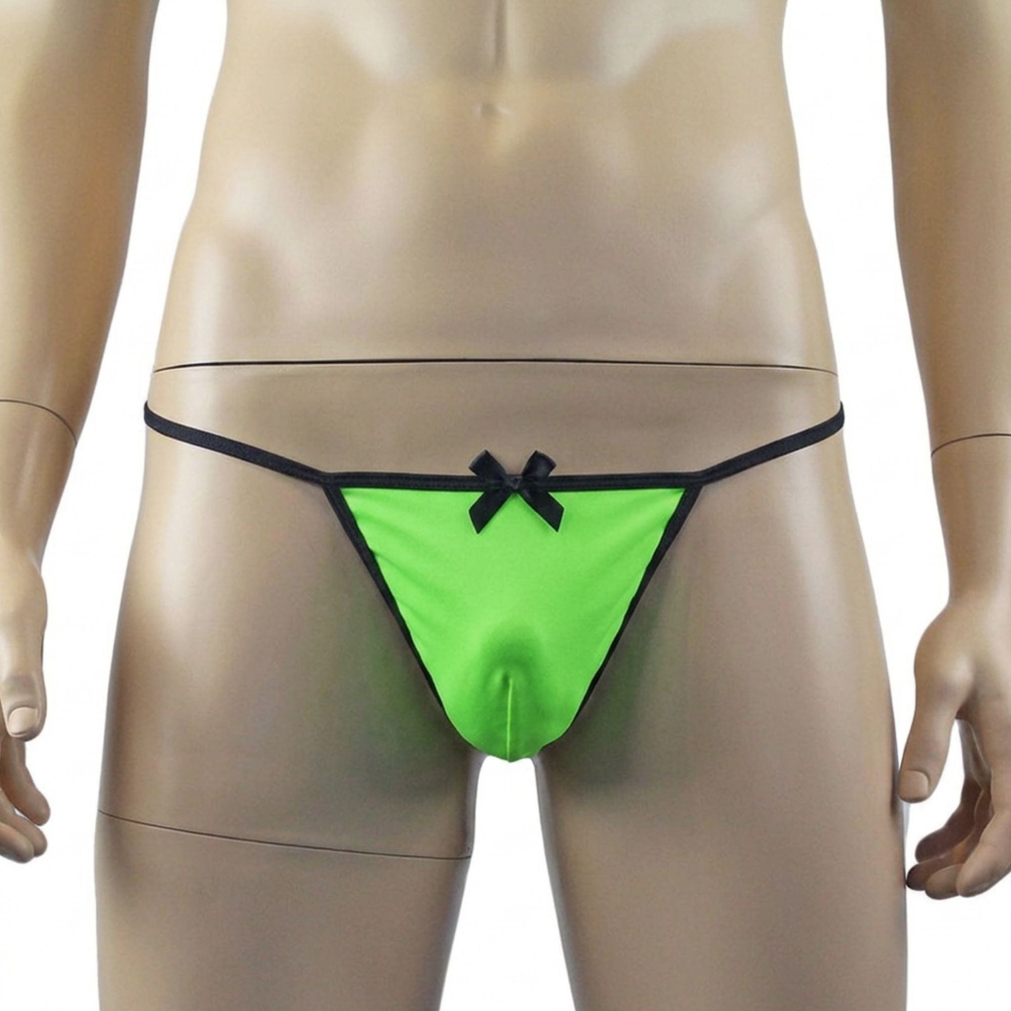 Mens Risque Stretch Spandex Pouch G string with Bow (neon green plus other colours)