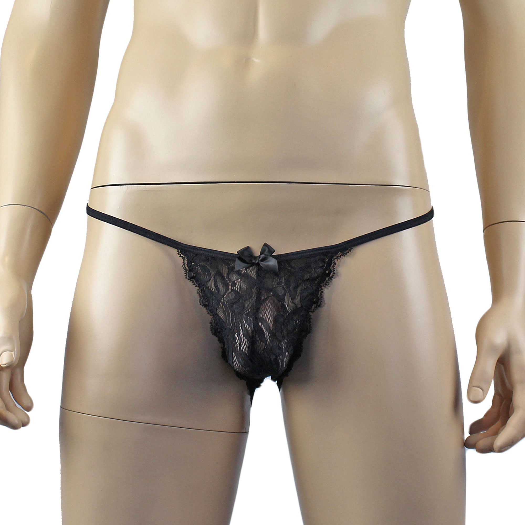 Mens Kristy Sexy Lace Pouch G string, Garterbelt & Stockings Black