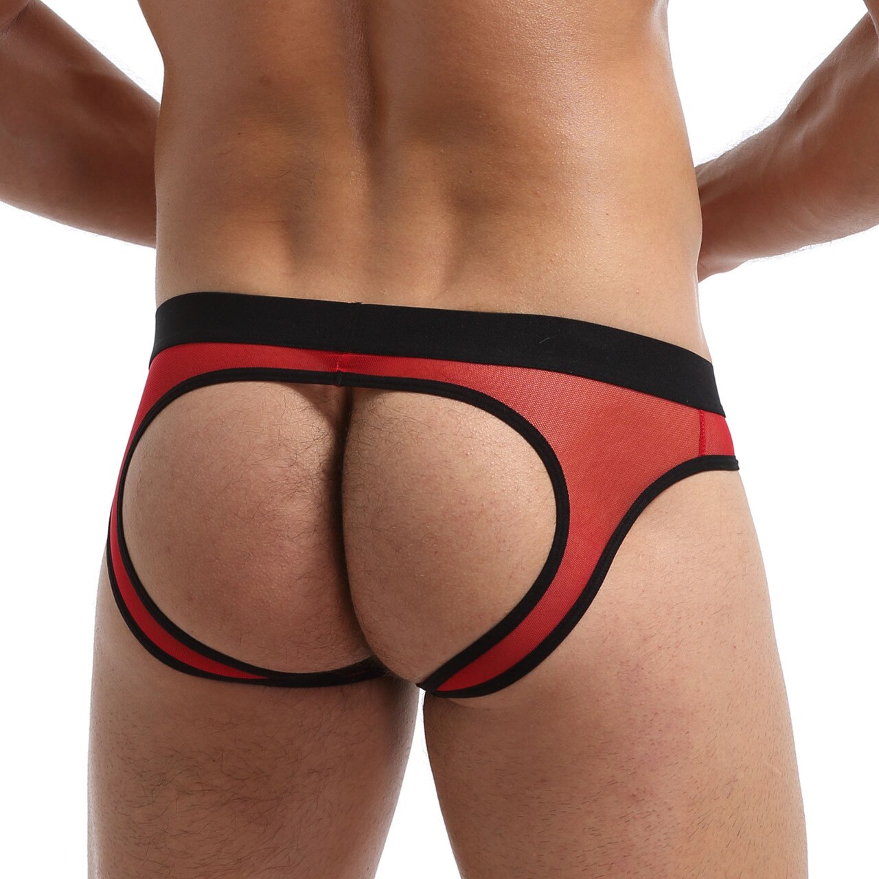 Mens Stretch Polyamide and Spandex Mesh Jockstrap Red