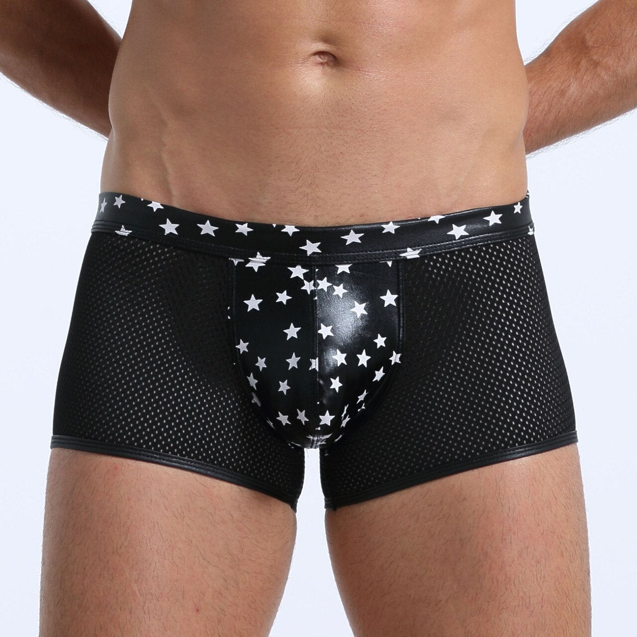 SALE - Mens Super Stars Shiny Metallic and Net Boxer Shorts Black