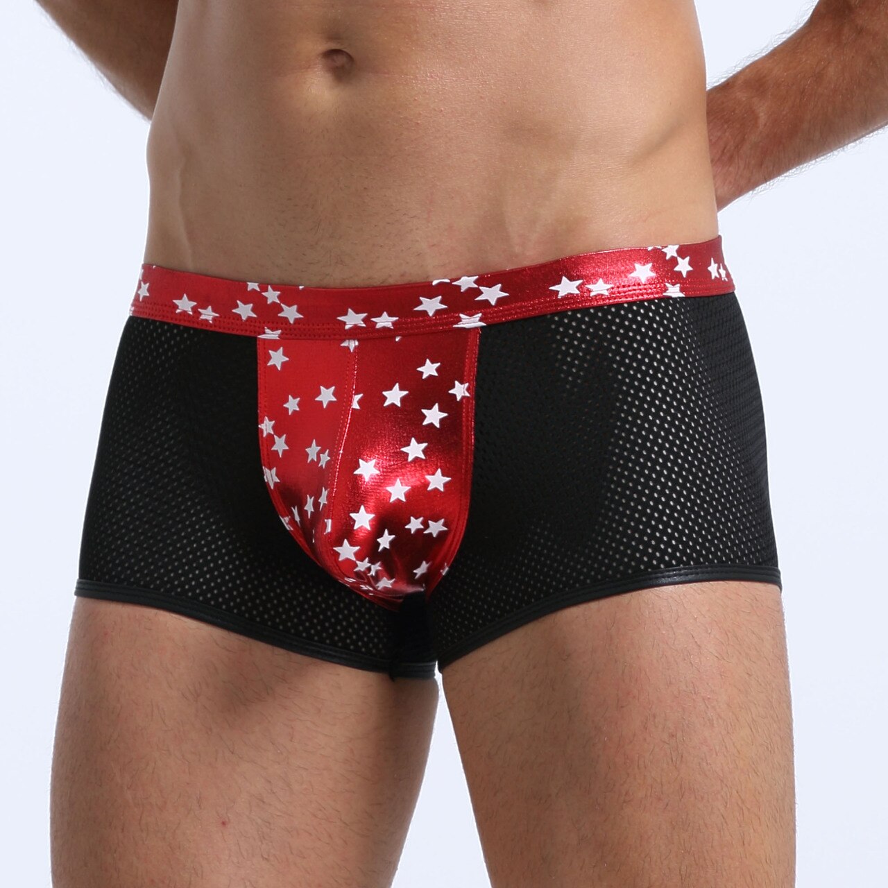 SALE - Mens Super Stars Shiny Metallic and Net Boxer Shorts Red and Black