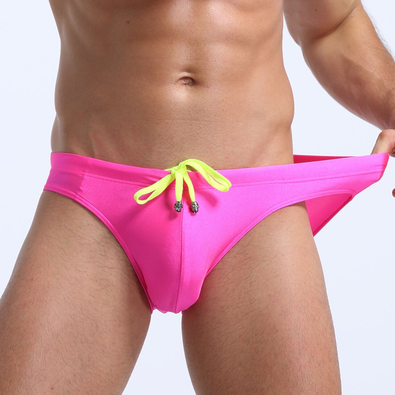 Mens Spandex Swimwear Bikini Brief Hot Pink