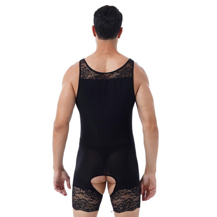 Mens Sexy Lace & Sheer Scoop Neck Bodysuit
