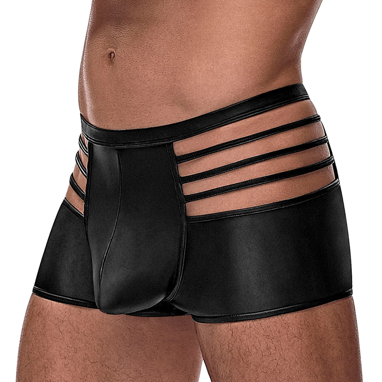 Mens Male Power Matt Wetlook Shorts with Strapped Cutouts Black