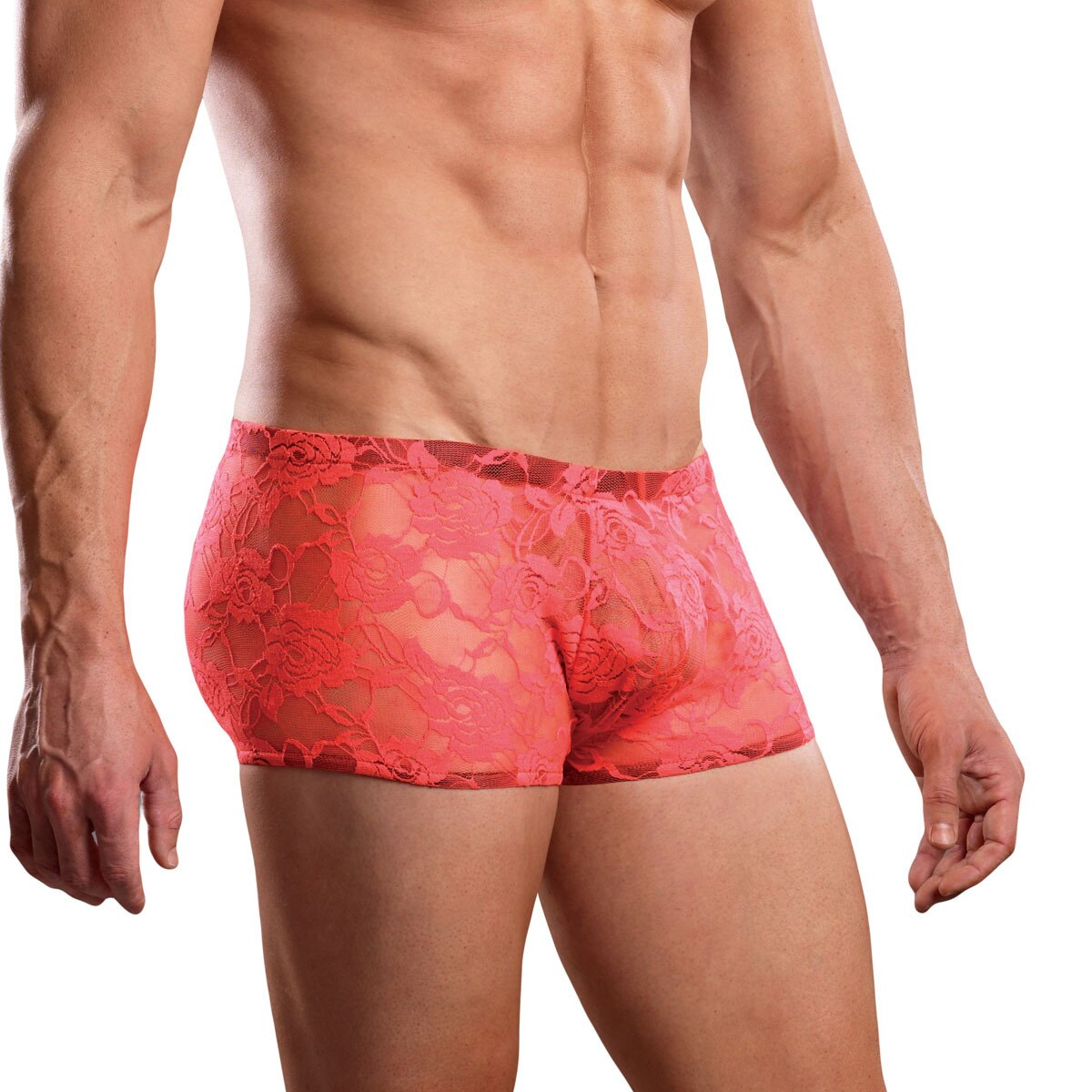 Mens Stretch Lace Boxer Brief Coral