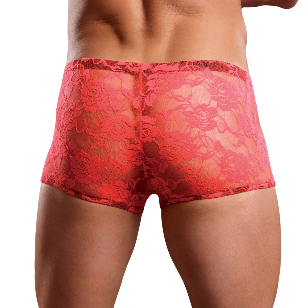 Mens Stretch Lace Boxer Brief Coral