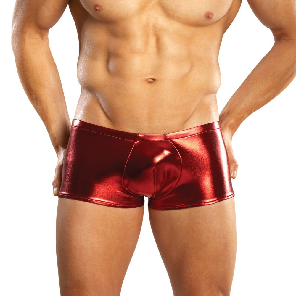 Mens Metal Lycra Pouch Short Red