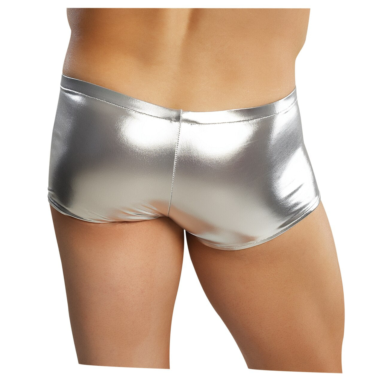 Mens Metal Lycra Pouch Short Silver