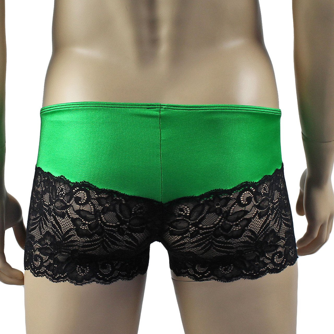 Mens Risque Bra Top, Boxer Briefs with Detachable Garters & Stockings (green and black plus other colours)