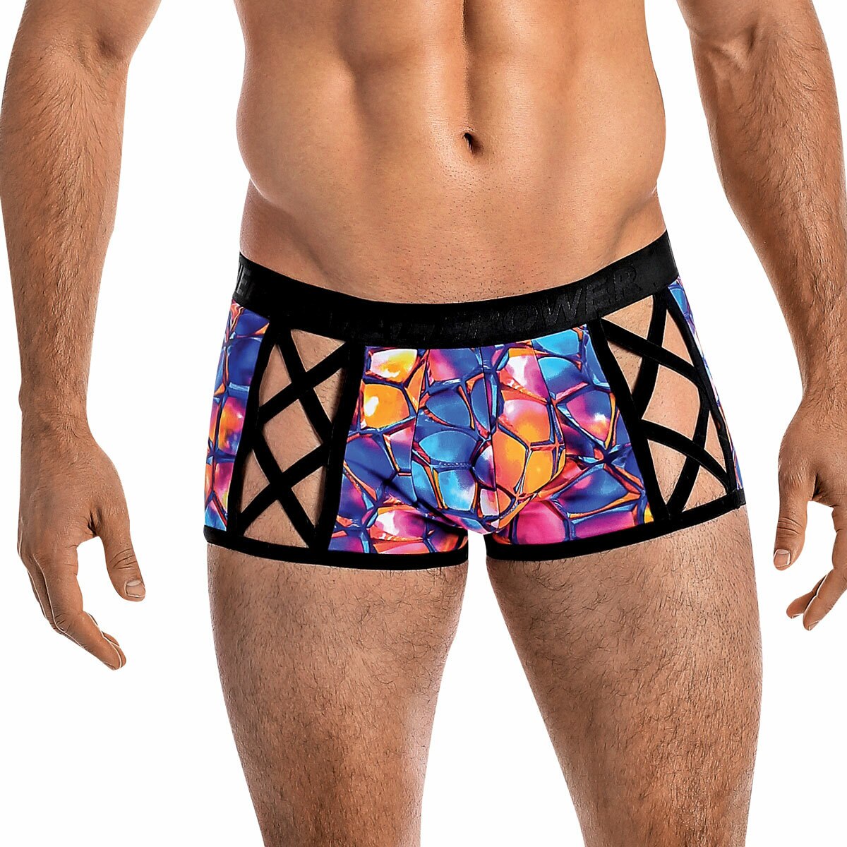 Male Power Bright Multicolored Cross Over Shorts