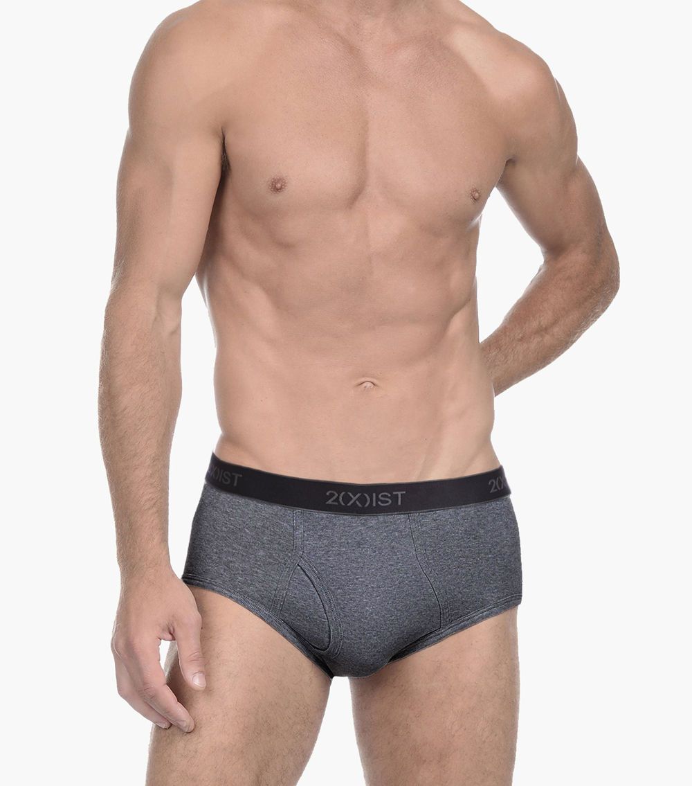 2(X)IST 3102003903 Cotton 3PK Fly-Front Briefs Black Gray Charcoal