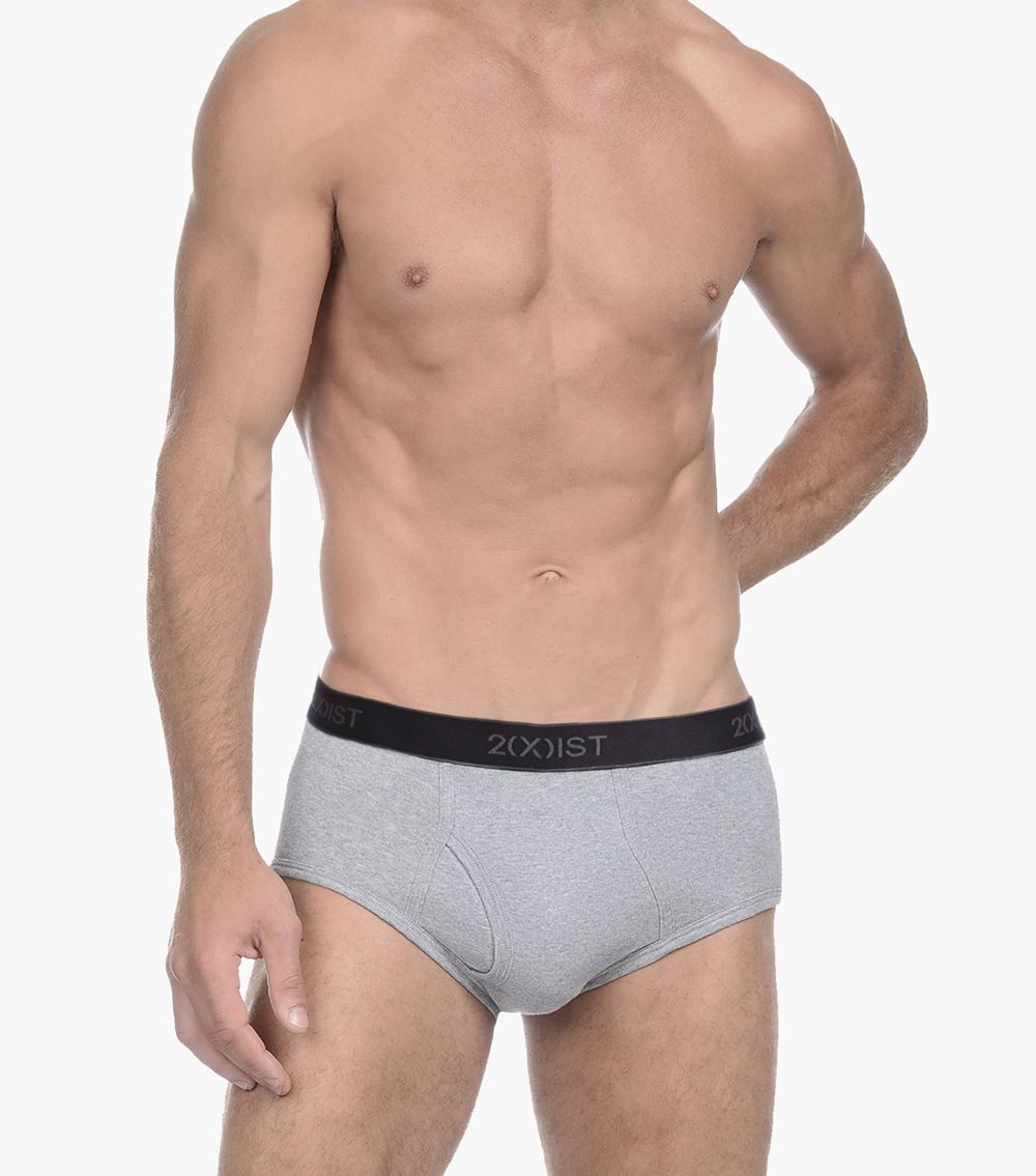 2(X)IST 3102003903 Cotton 3PK Fly-Front Briefs Black Gray Charcoal