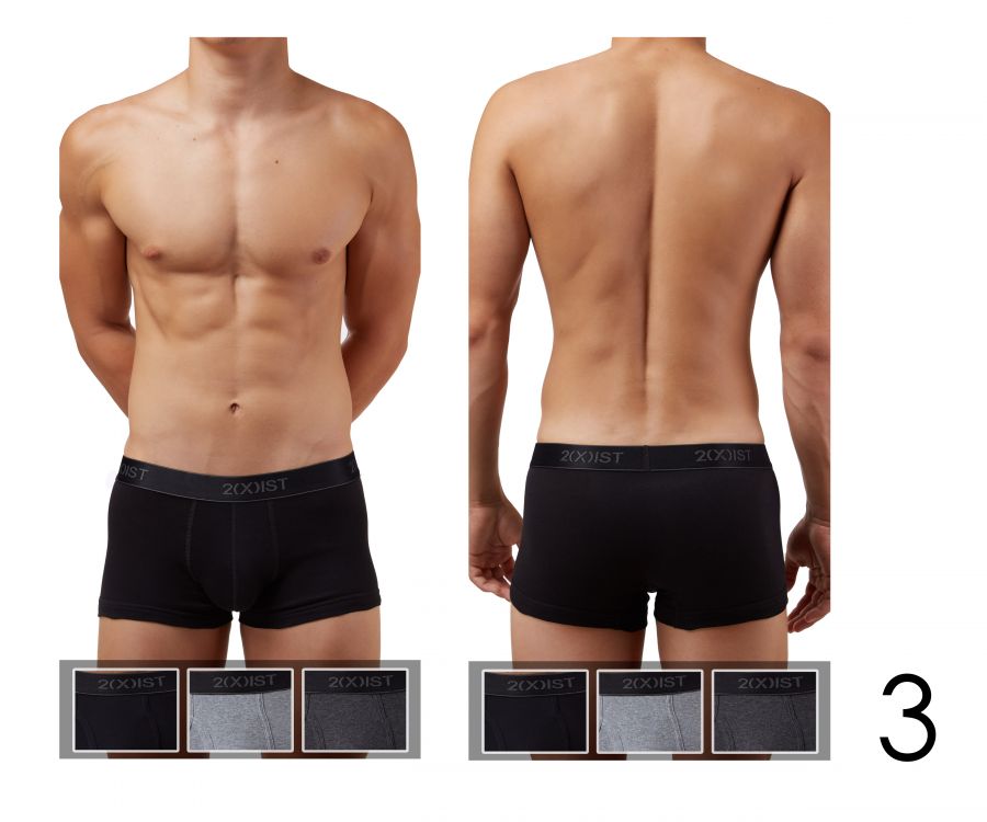2(X)IST 3102033303 Cotton 3PK No-Show Trunks Black Gray Charcoal