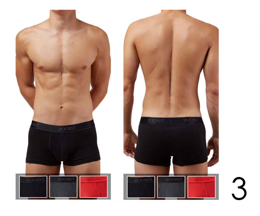2(X)IST 3102033303 Cotton 3PK No-Show Trunks Black Charcoal Red