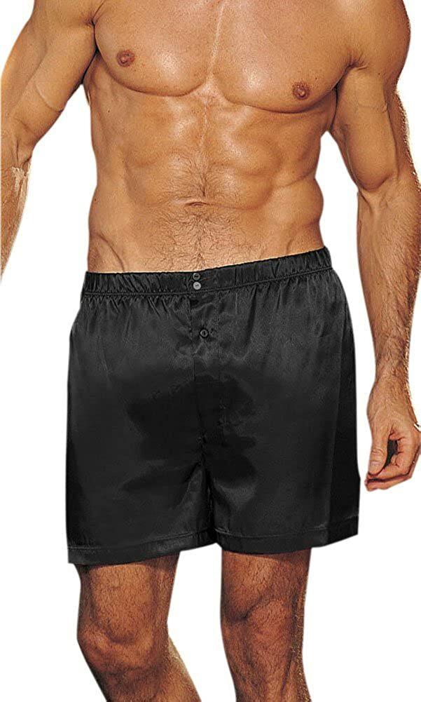 SALE - Mens Charmeuse Satin Boxer Shorts Black