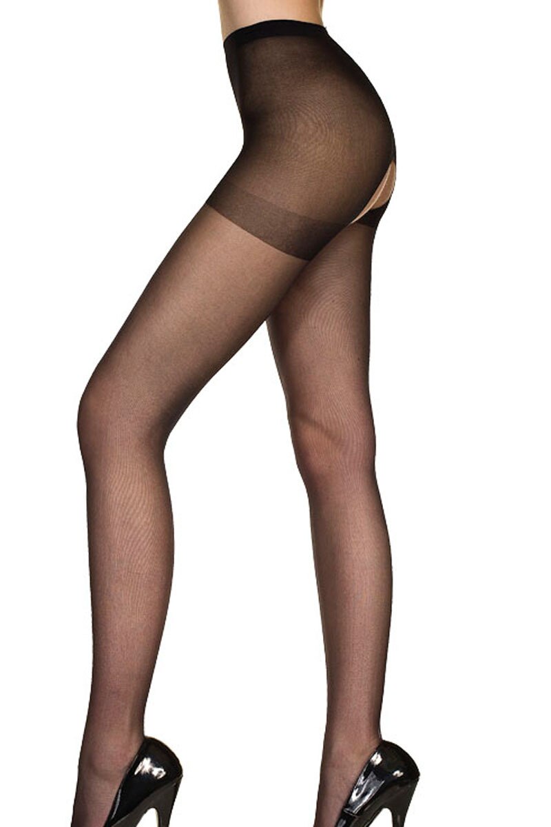 Sheer Nylon Open Front to Back Pantyhose, Great On Men Also! Black