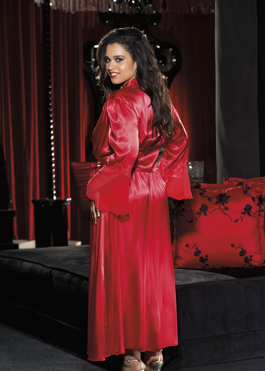 SALE - Hollywood Glamour Long Charmeuse, Lace and Chiffon Robe Red