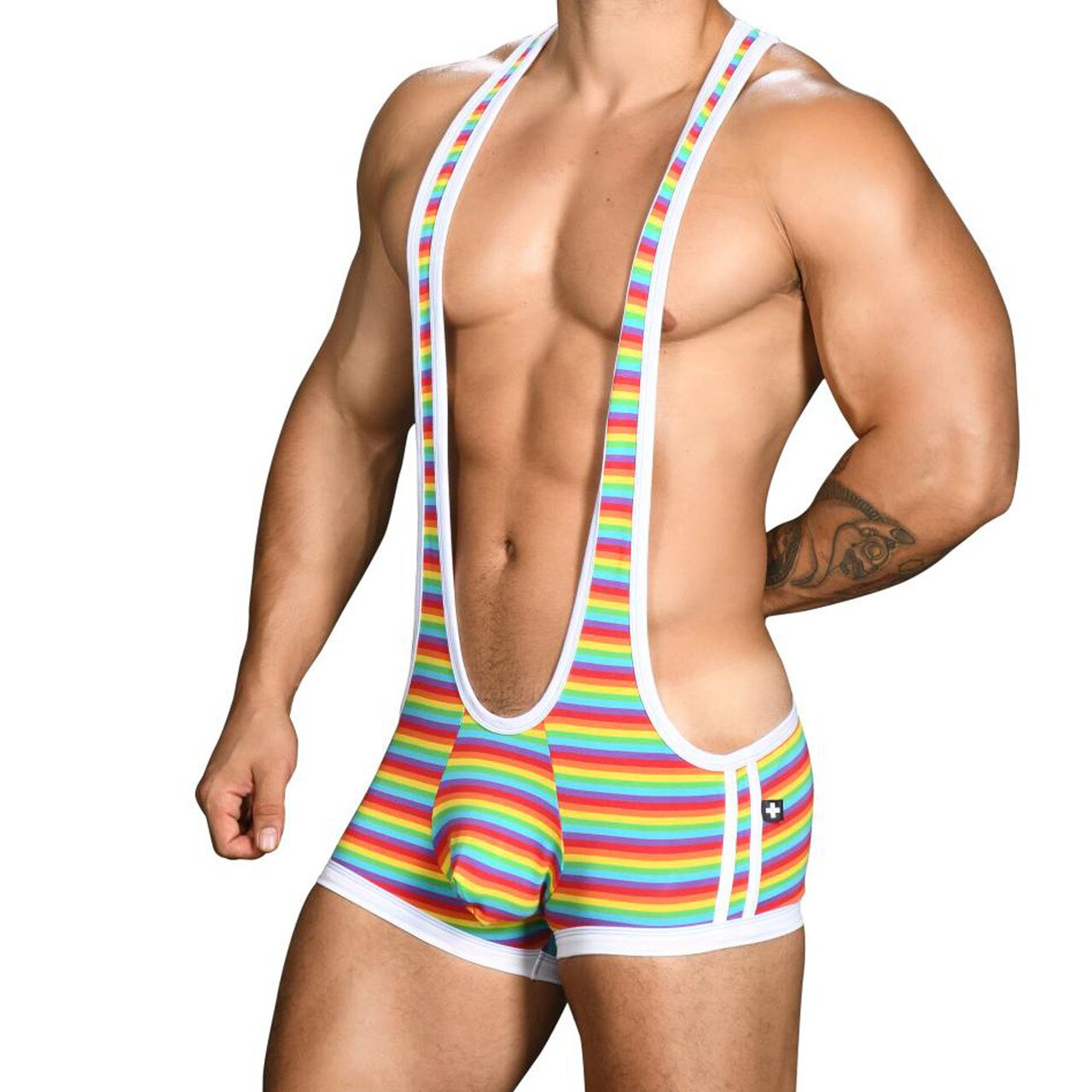 Mens Andrew Christian Pride Rainbow Stripe Singlet w/ Almost Naked