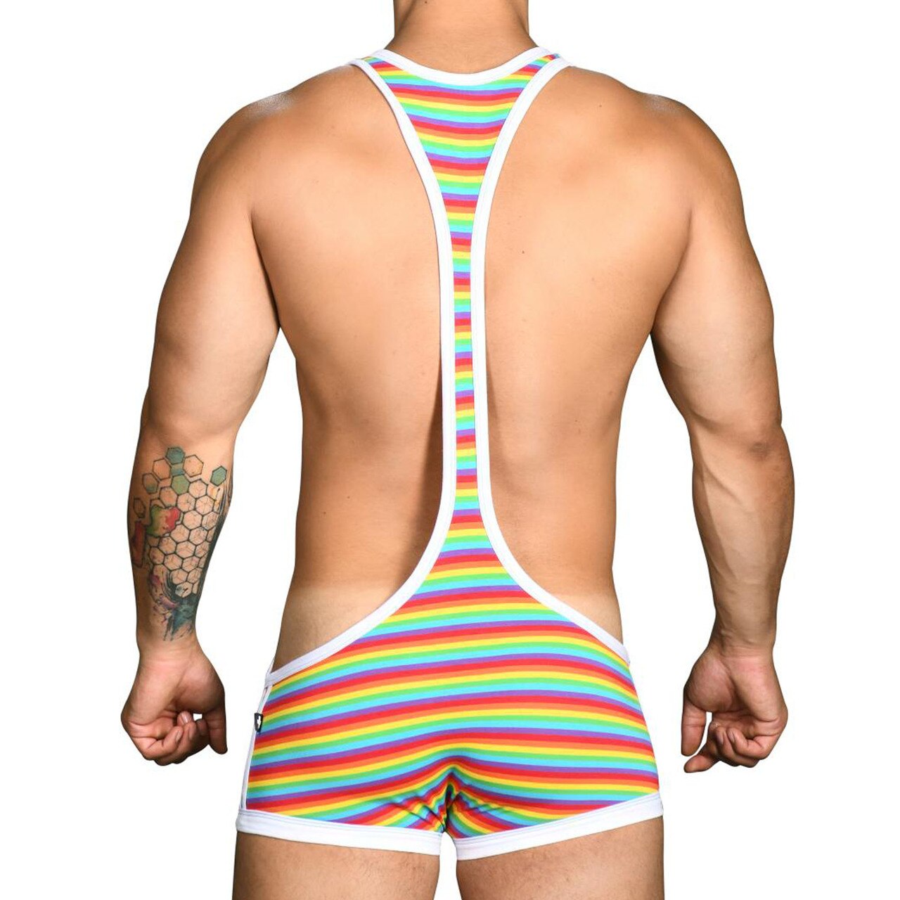 Mens Andrew Christian Pride Rainbow Stripe Singlet w/ Almost Naked