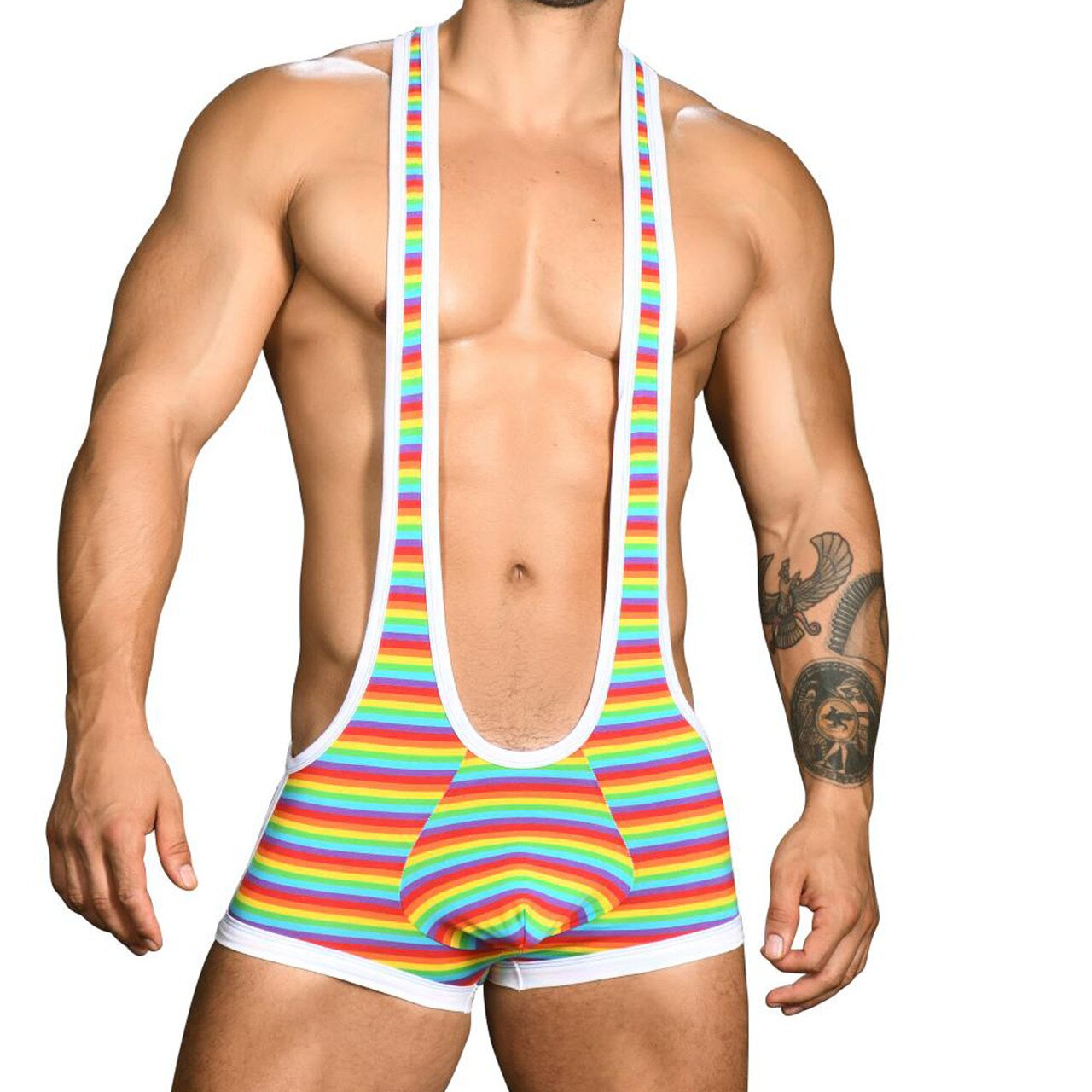 Mens Andrew Christian Pride Rainbow Stripe Singlet w/ Almost Naked