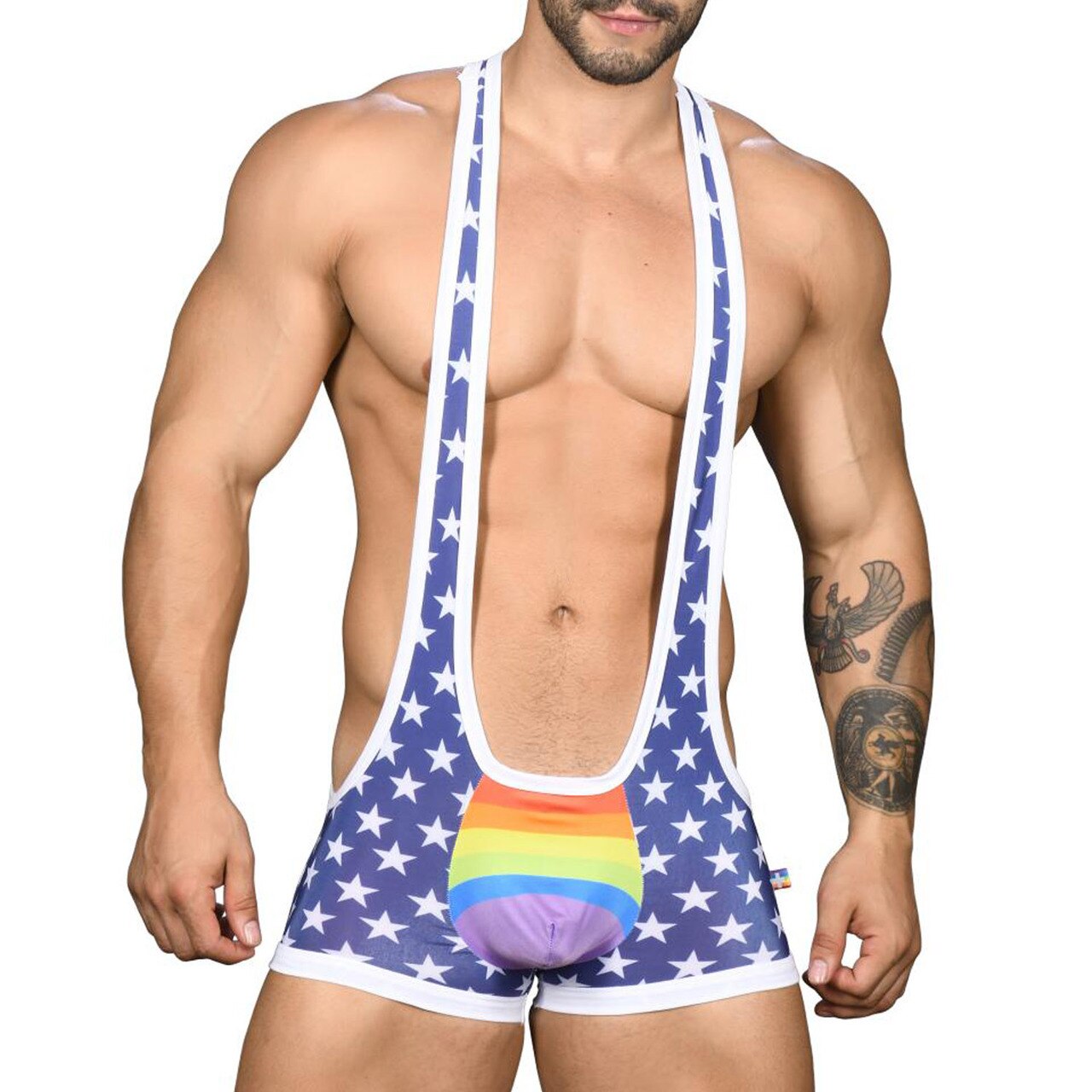 Mens Andrew Christian Gay Pride Star Singlet Bodysuit