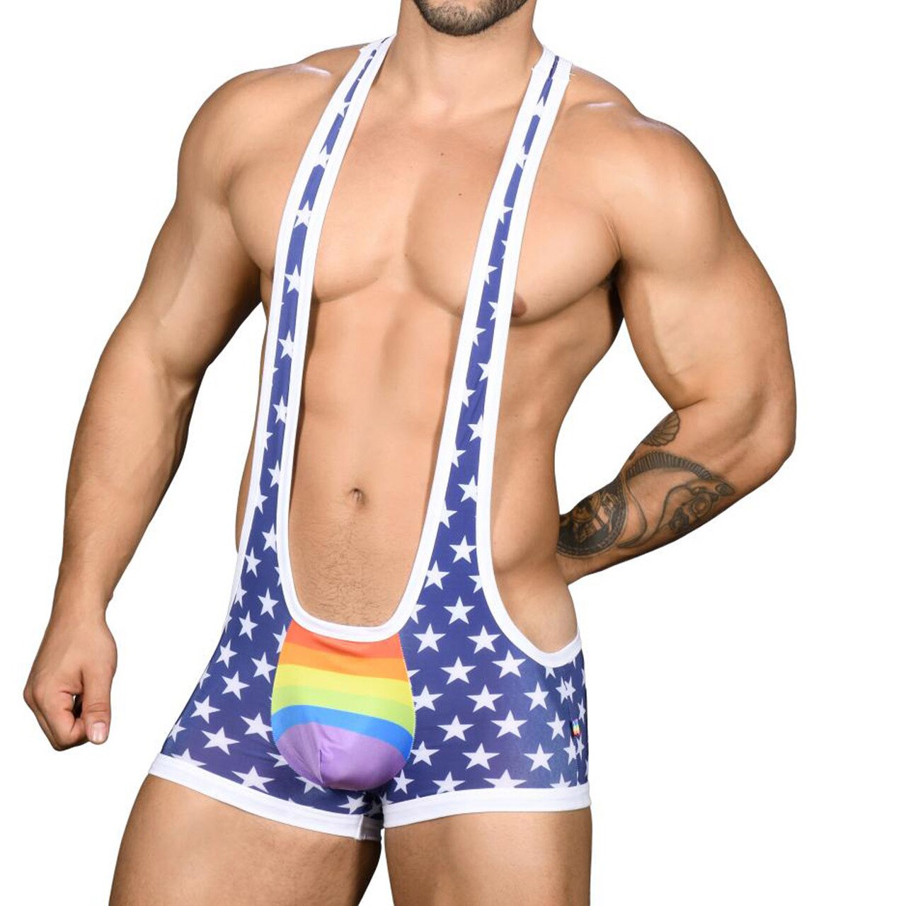 Mens Andrew Christian Gay Pride Star Singlet Bodysuit