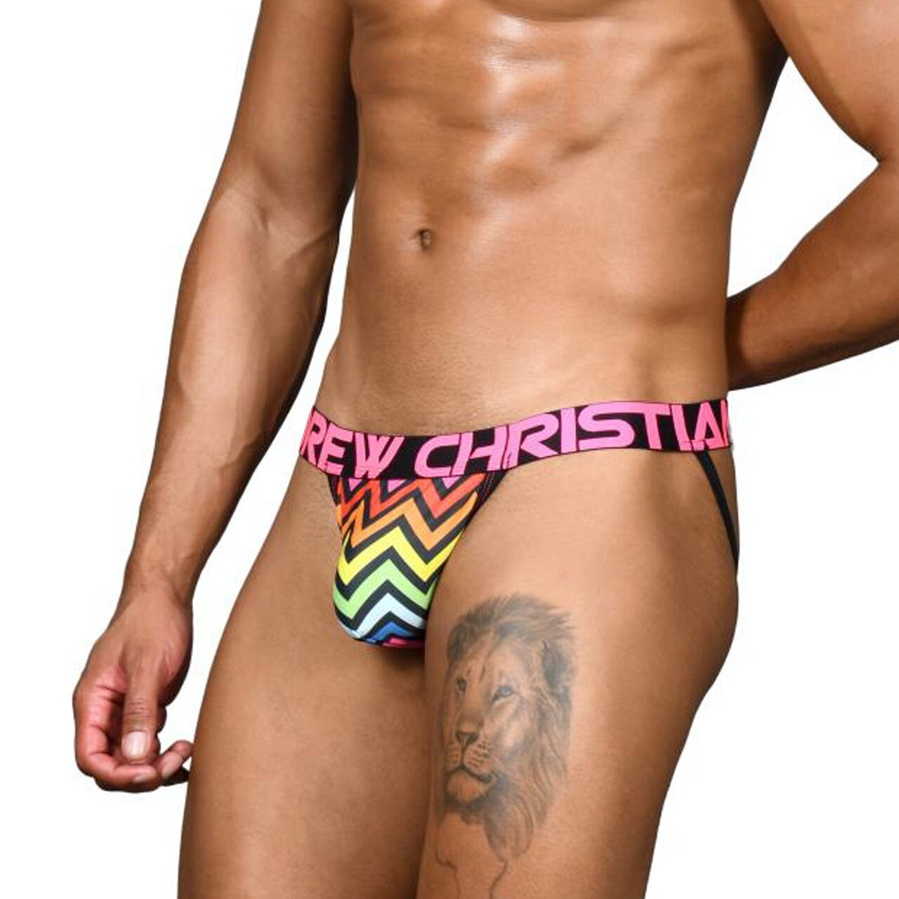 Mens Andrew Christian Horizon Pride Strap Thong w/ Almost Naked
