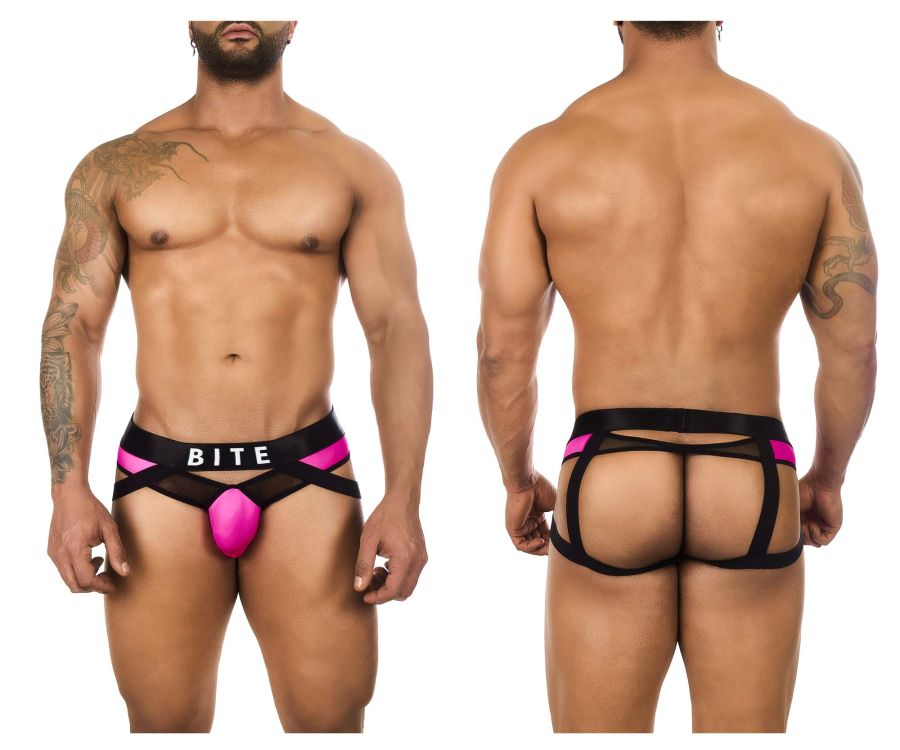 BiteWear BW2023108 Tuxedo Banana Jockstrap Black Fuchsia