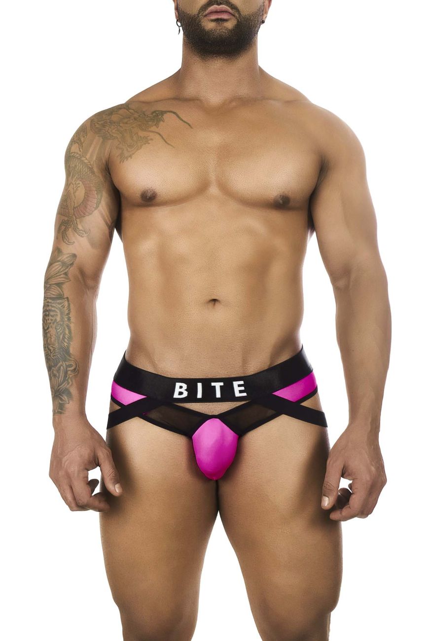 BiteWear BW2023108 Tuxedo Banana Jockstrap Black Fuchsia