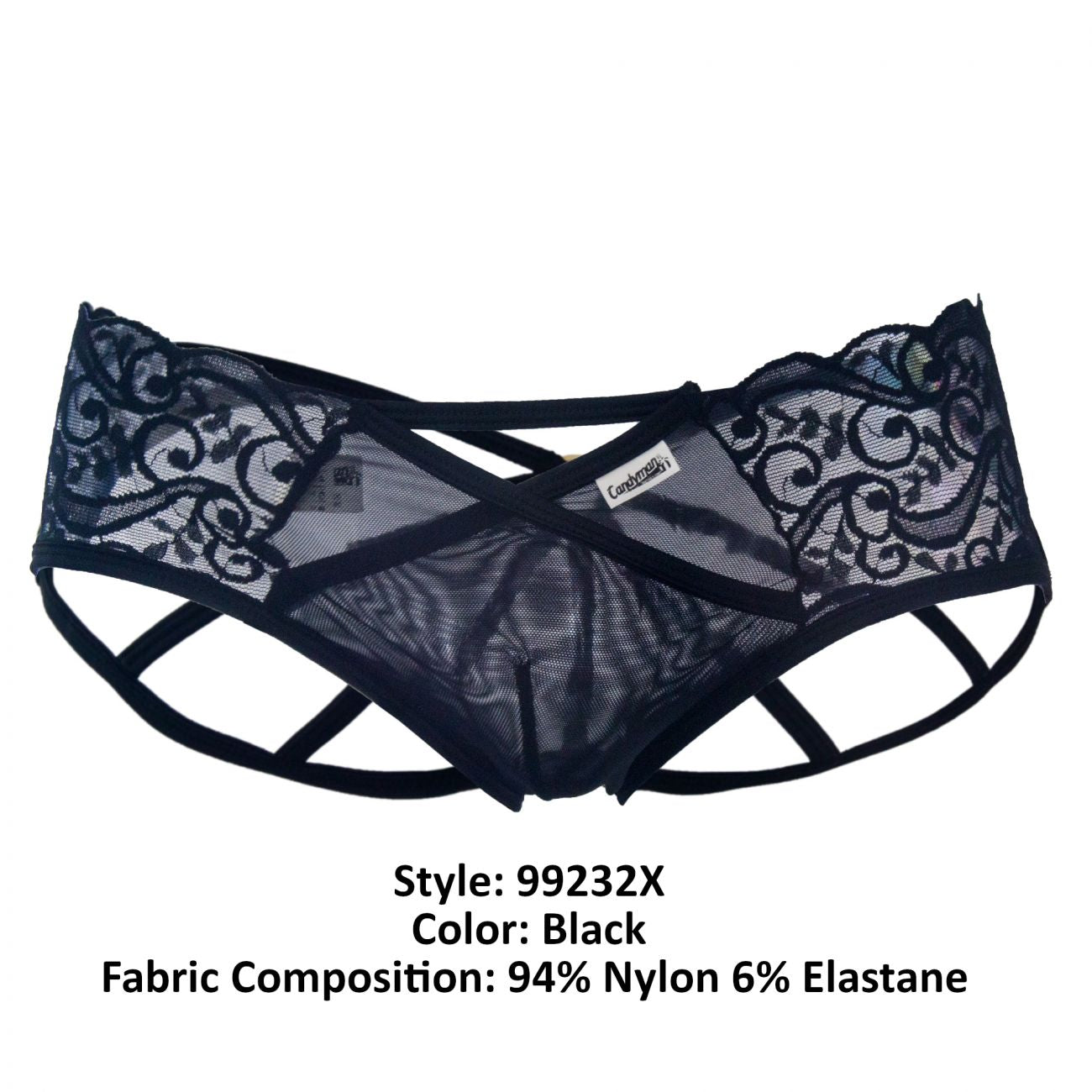 CandyMan 99232X Sexy Lace Jockstrap Black Plus Sizes