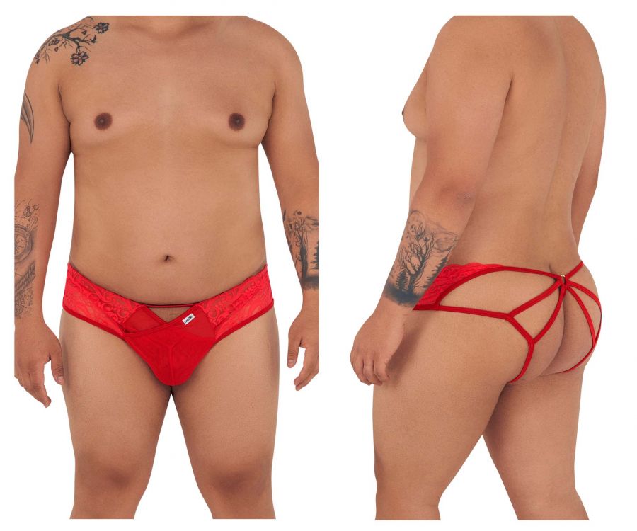CandyMan 99232X Sexy Lace Jockstrap Red Plus Sizes