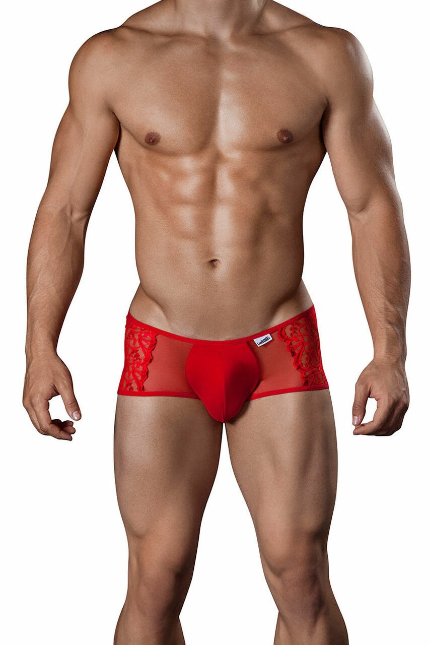Mens Lace and Sheer Open Back Boxer Briefs Red