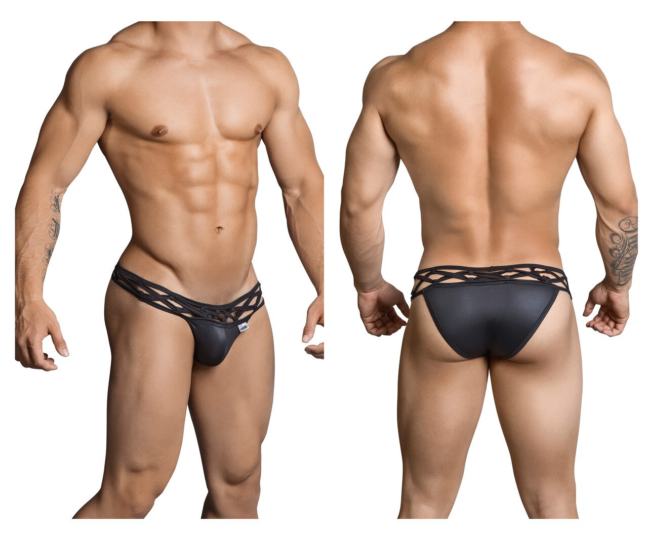 Mens Criss Cross Strappy Bikini Briefs Black