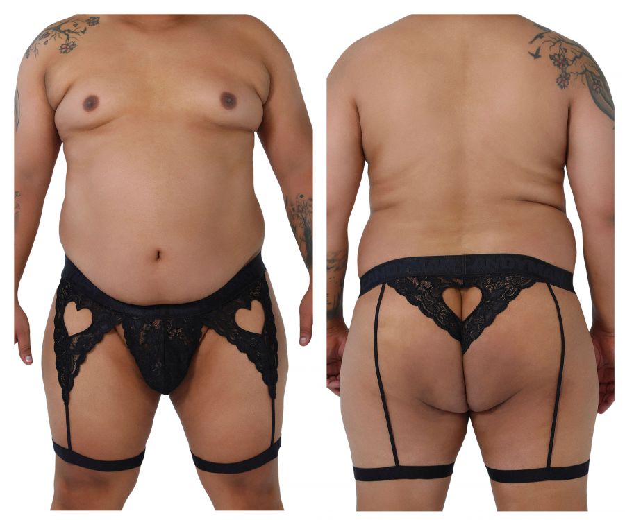 CandyMan 99310X Lace Garter Thong Black Plus Sizes