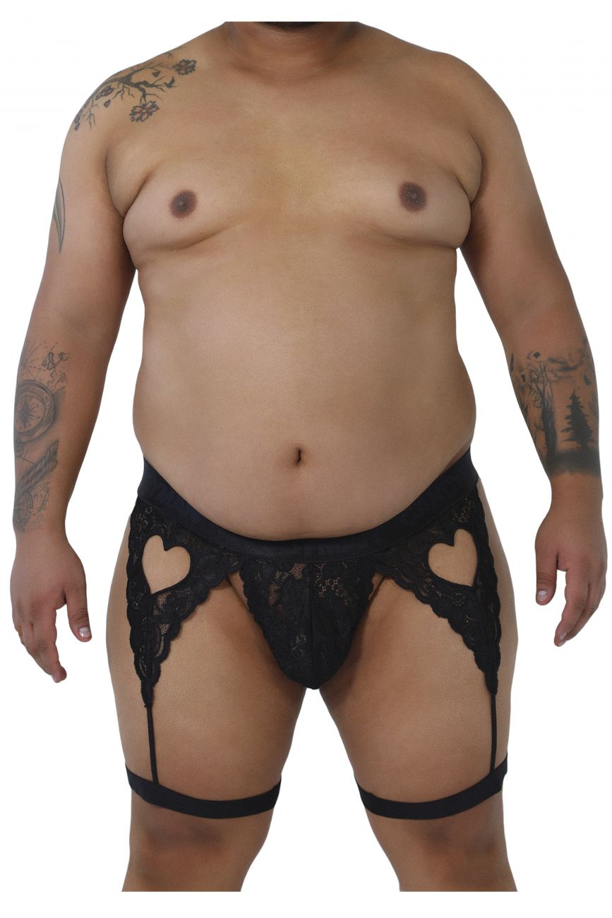 CandyMan 99310X Lace Garter Thong Black Plus Sizes