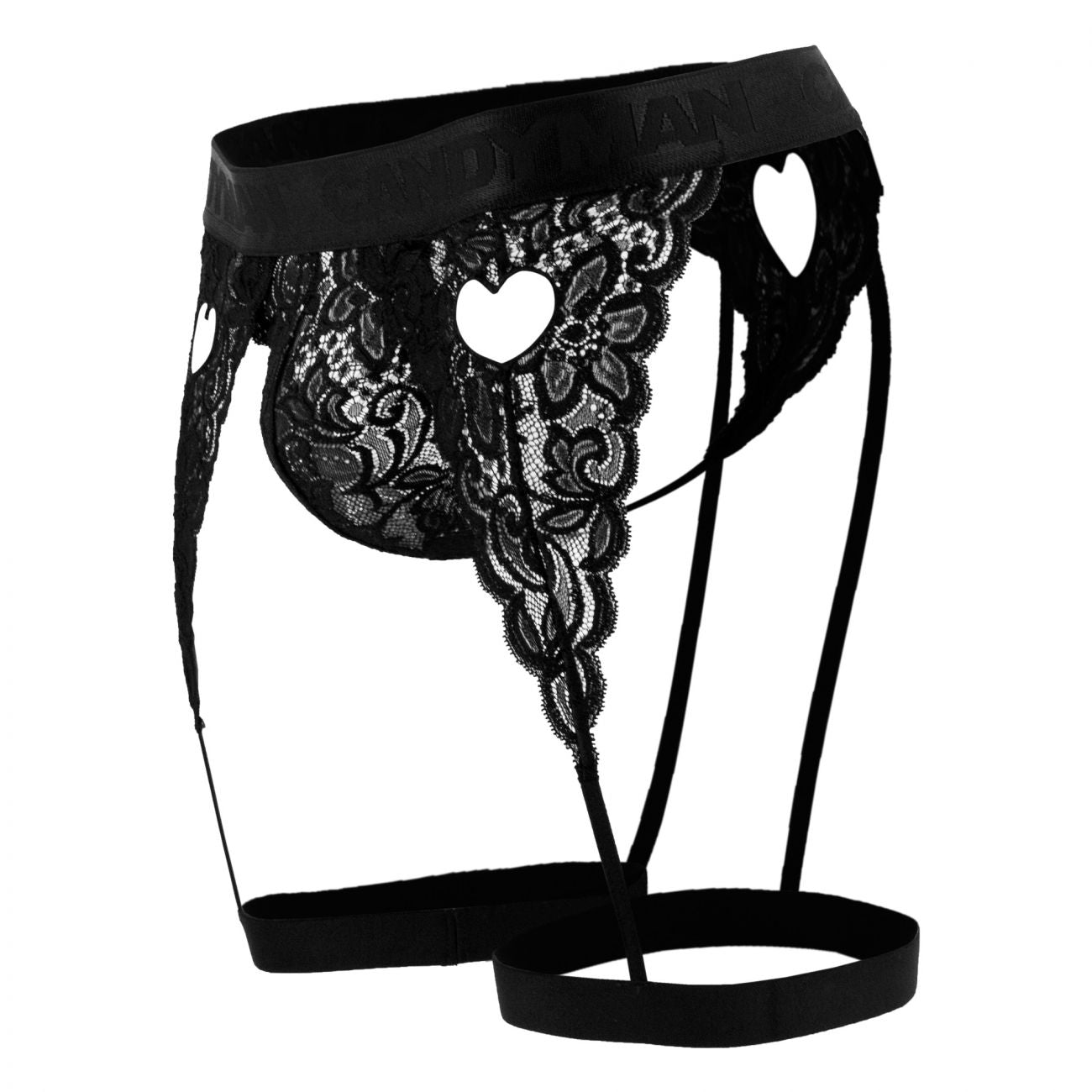 CandyMan 99310X Lace Garter Thong Black Plus Sizes