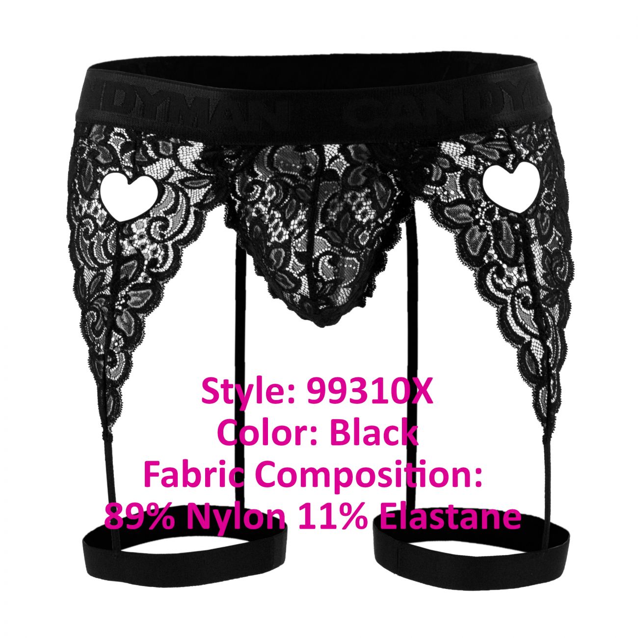 CandyMan 99310X Lace Garter Thong Black Plus Sizes