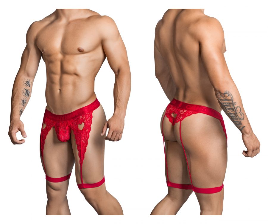 CandyMan 99310 Thong with Attached Garters Red