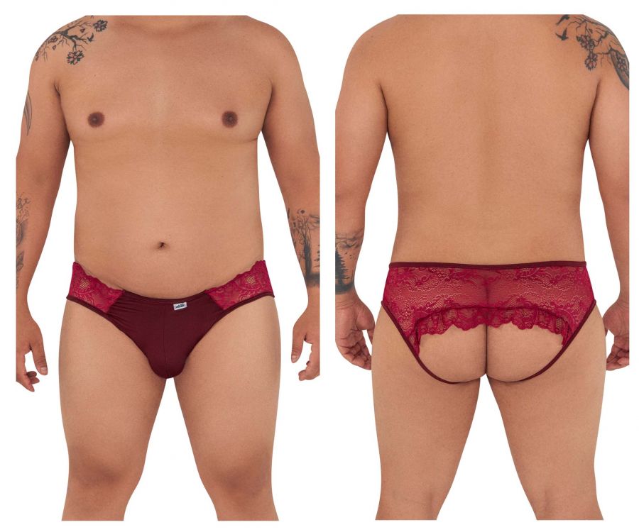 CandyMan 99312X Lace Jockstrap Burgundy Plus Sizes