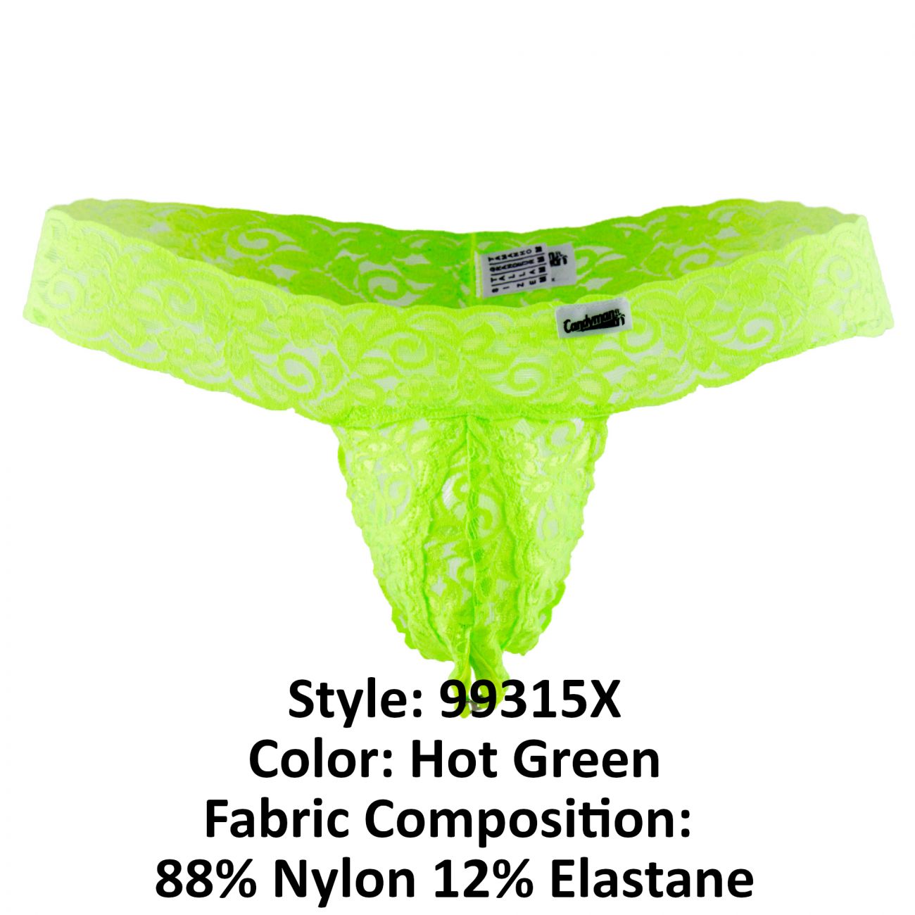 CandyMan 99315X  Peek a Boo Lace Thongs Hot Green Plus Sizes