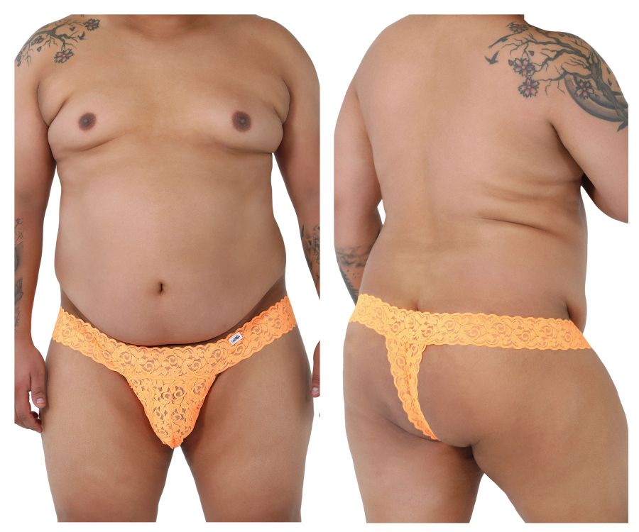 CandyMan 99315X  Peek a Boo Lace Thongs Hot Orange Plus Sizes