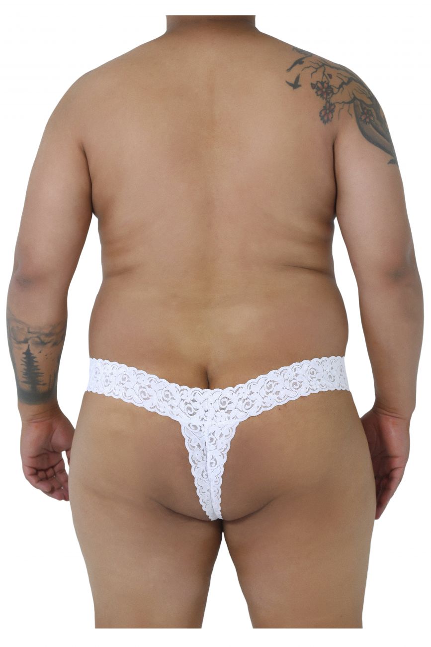 CandyMan 99315X  Peek a Boo Lace Thongs White Plus Sizes