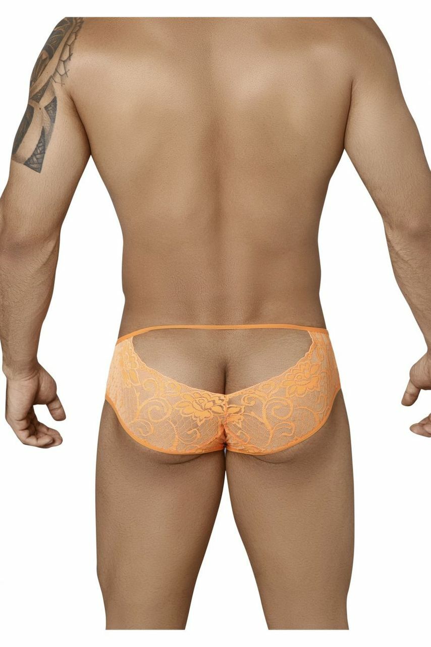 Mens Lace Open Front Open Back Briefs Orange