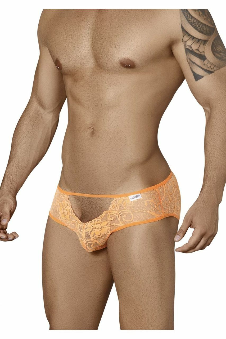 Mens Lace Open Front Open Back Briefs Orange