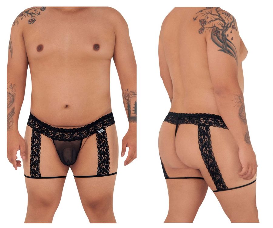 CandyMan 99369X Lace Thongs Black Plus Sizes