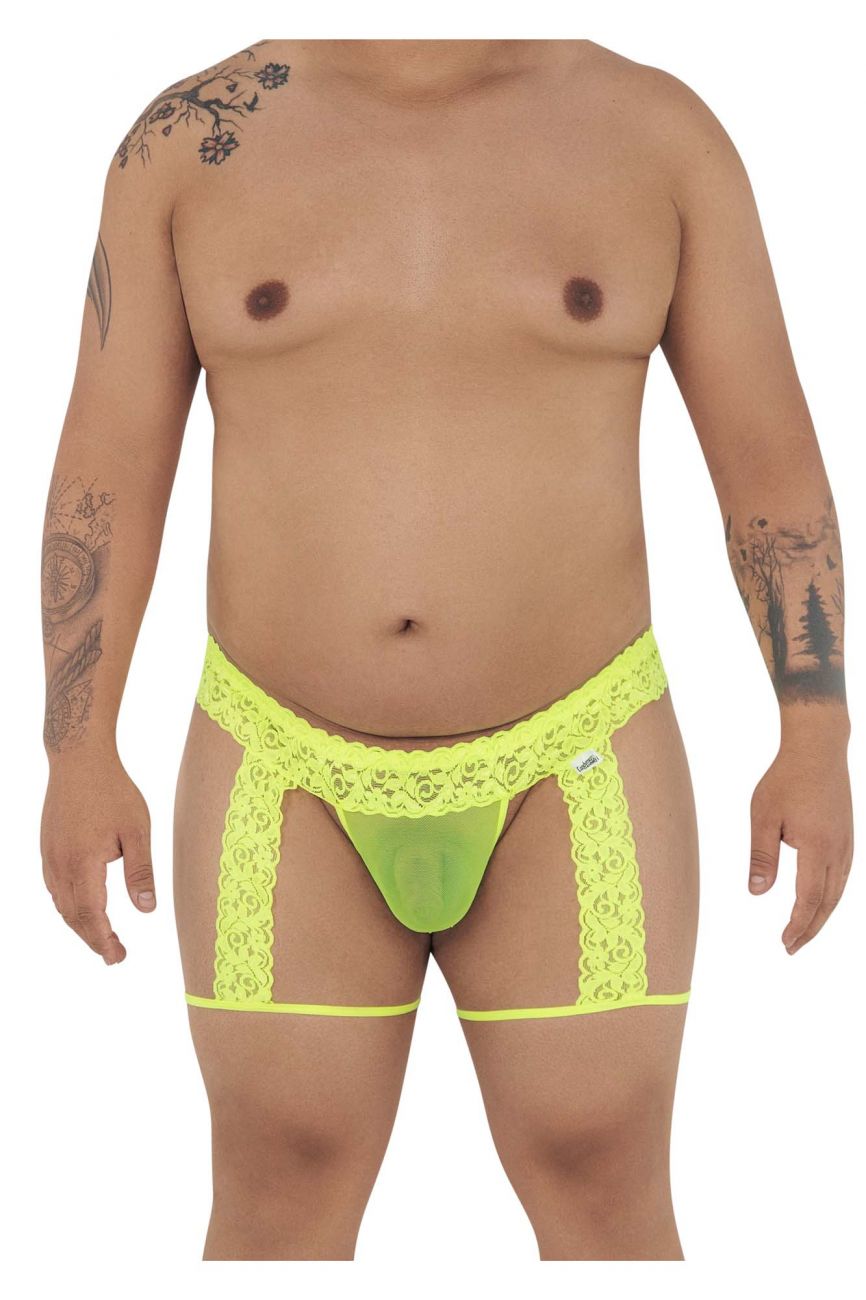 CandyMan 99369X Lace Thongs Hot Yellow Plus Sizes