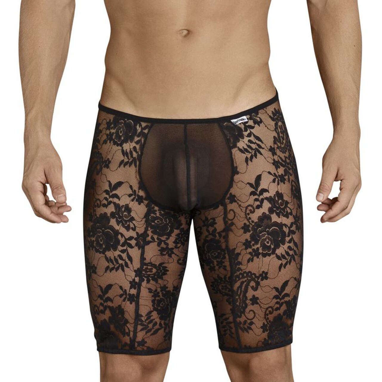 SALE - Mens Long Leg Boxer Briefs in Lace and Mesh Black