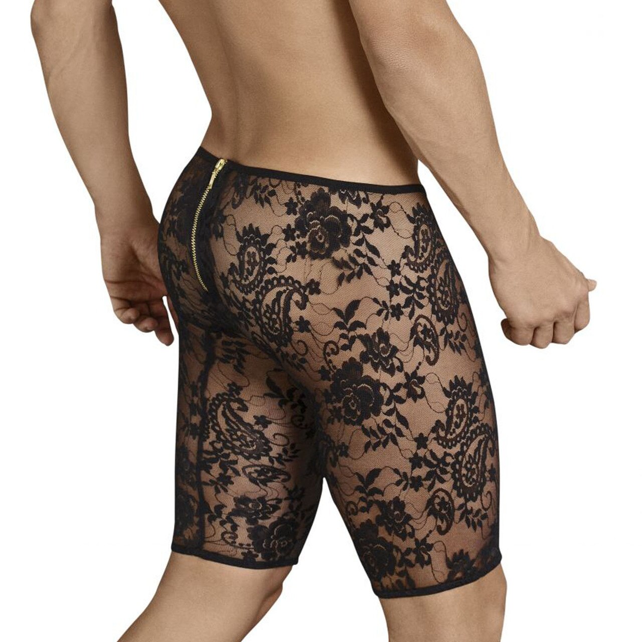 SALE - Mens Long Leg Boxer Briefs in Lace and Mesh Black