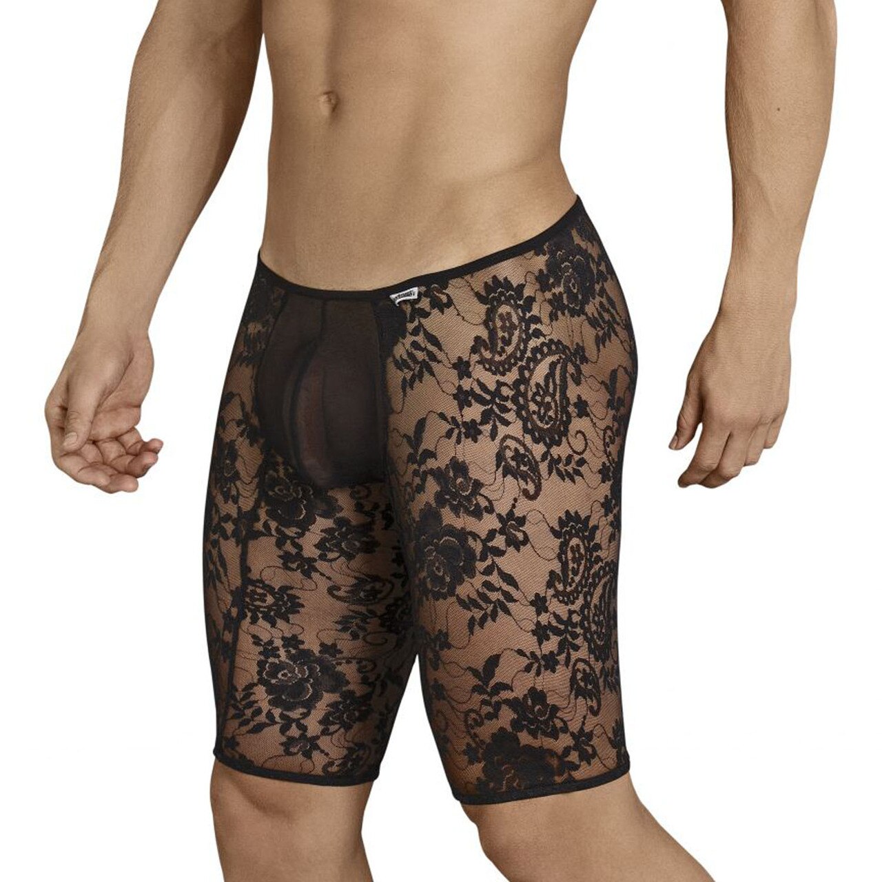 SALE - Mens Long Leg Boxer Briefs in Lace and Mesh Black